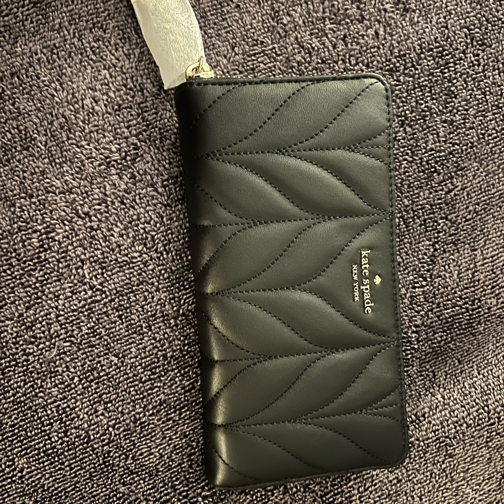 Kate Spade Neda Briar Lane Quilted Large Zip Around Wallet in Black Leather